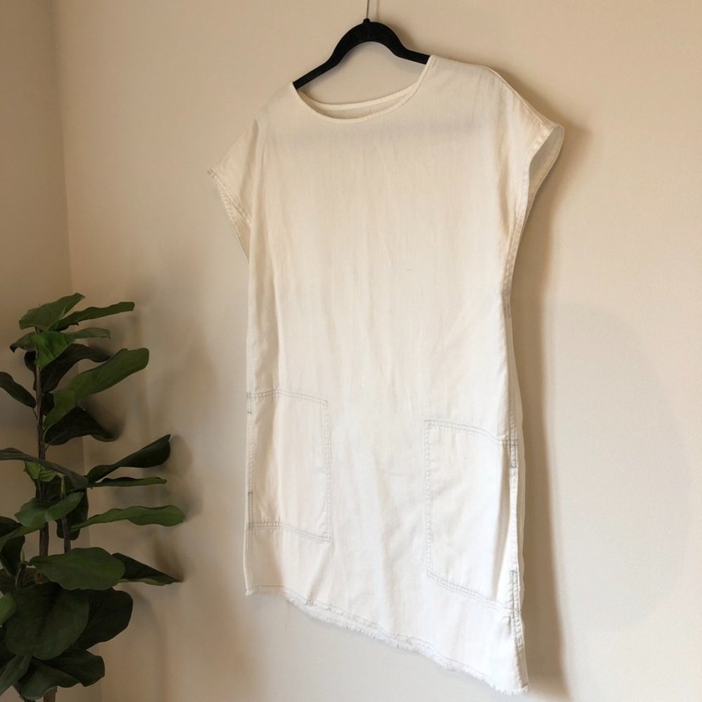 Wilfred Free Faux Suede Boxy Shift Dress Denim S - Picture 2 of 6